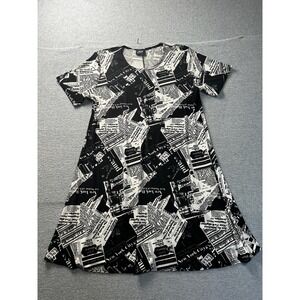 Jostar A-Line Dress Womens Black White Newspaper Print XL Short Sleeve‎ NYC